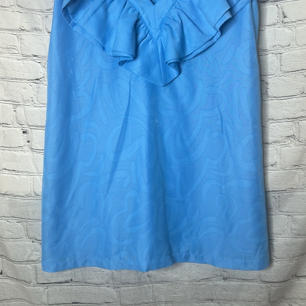Emily Mccarthy Blue Ruffled V-Neck Dress Size X-Large Excellent Condition — image 6 of 8